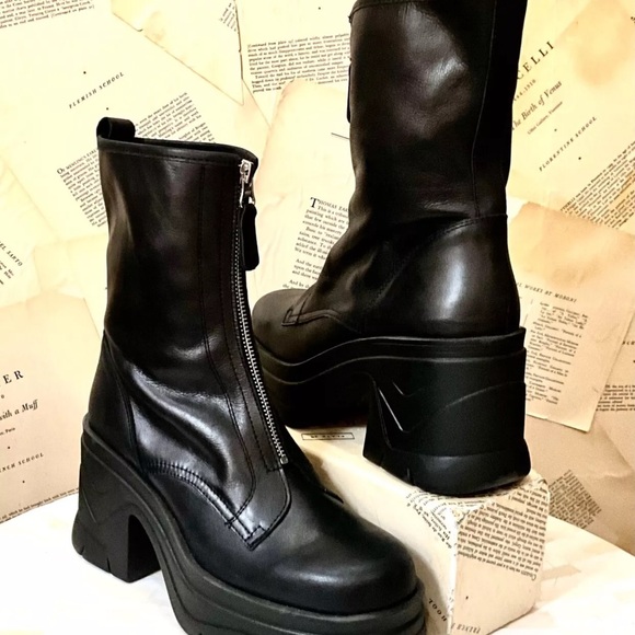Free People Myles Zip Front Boot Chunky Platform Black Leather - Picture 5 of 12